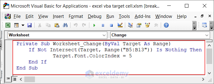 Code for Changing Font Color of Target Cell