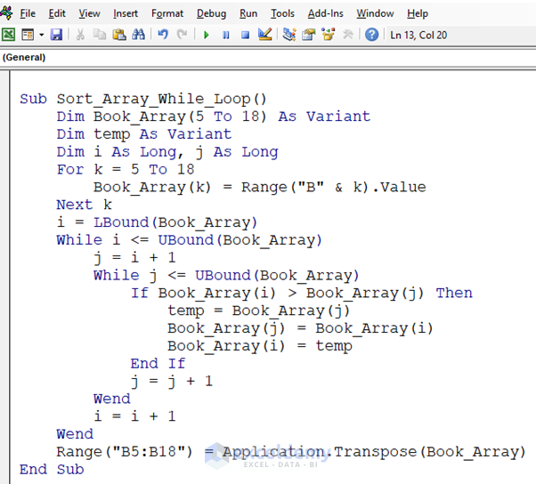 VBA Code to Sort Array with While Loop