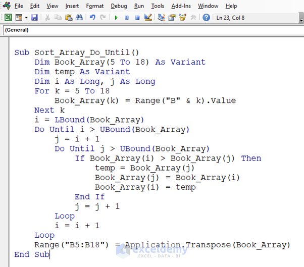 VBA Code to Sort Array with Do Until Loop
