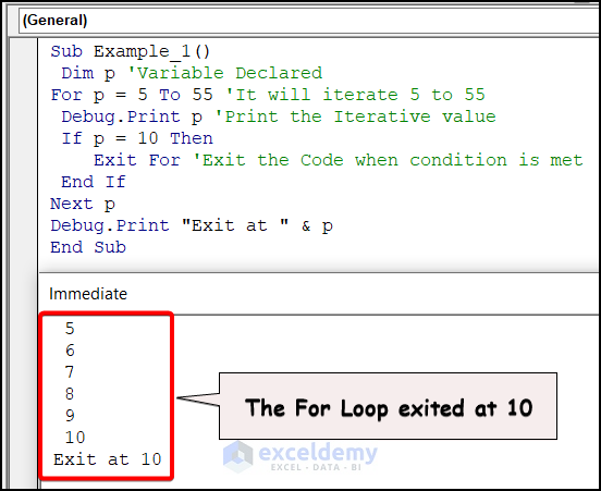 Showing output using For Loop