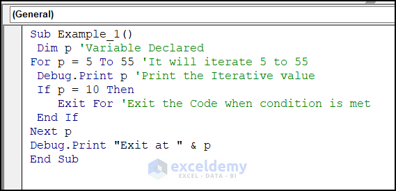 VBA code to exit for loop