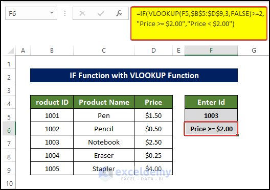 using the conventional formula to demonstrate VLOOKUP function