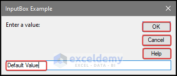 final input box showing default values in Excel