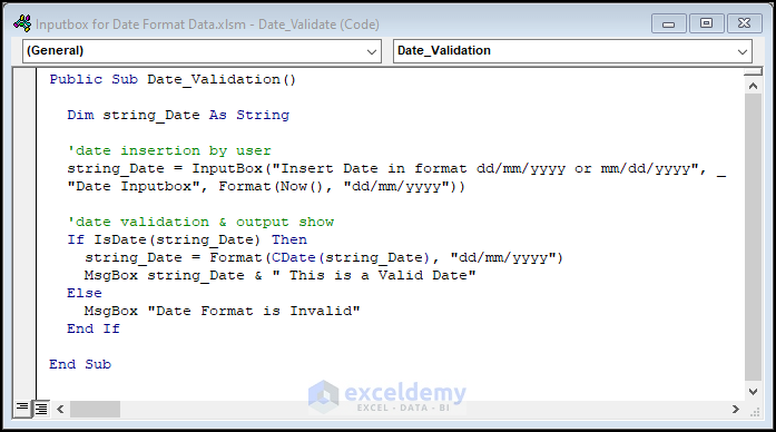 Code for Date Format Validation Using VBA IsDate and CDate Functions