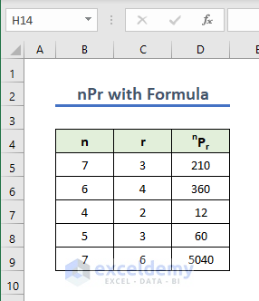 showing permutation result with formula