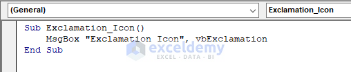 Visual Basic with Exclamation icon code