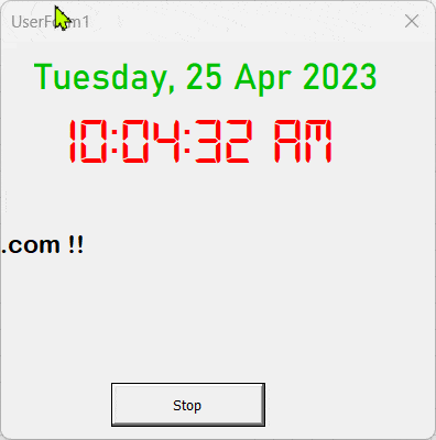 Animated Digital Date & Clock in UserForm