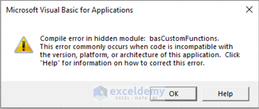Compile Error in Hidden Module Alert in Excel