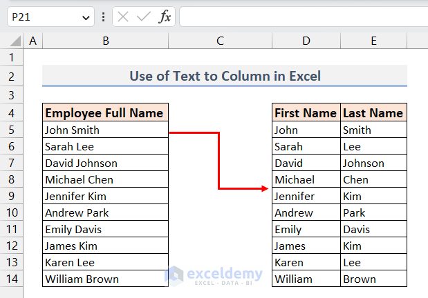 Example of Excel Text to Columns Feature