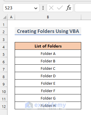 Folder List for Creating New Folders
