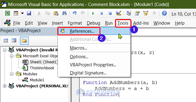 Going to References from Toolbar of VBA Editor