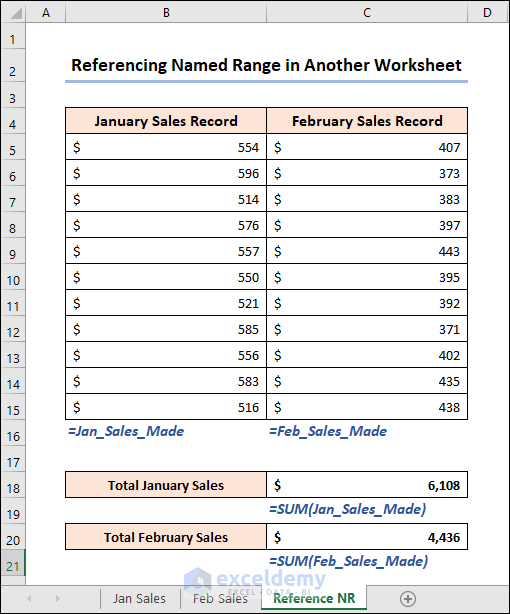 Overview of Excel reference named range in another sheet