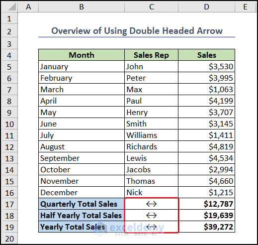 Overview of Using Double Headed Arrow in Excel