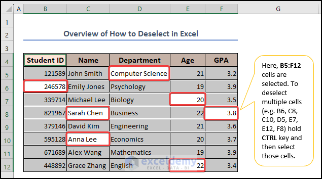 Overview of how to deselect in excel