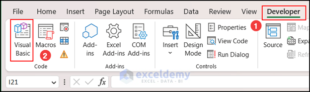 Visual Basic option of Developer Tab in Excel