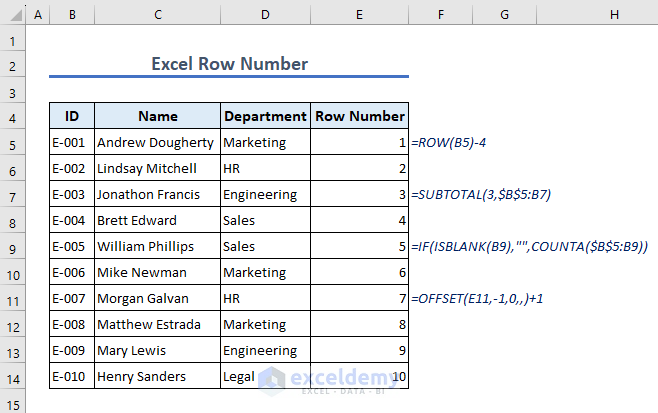overview of excel row number