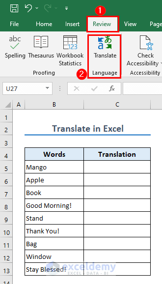 Activating Excel Translator