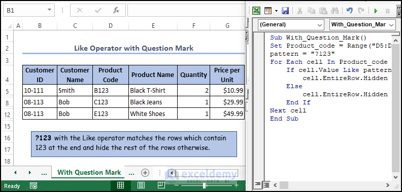 Excel VBA Like Operator with question mark Variable overview