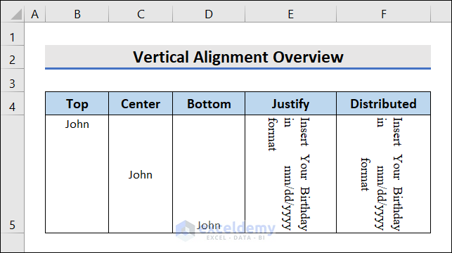 Using Excel VBA to Set Vertical Alignment - 5 Examples
