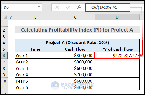Calculating PV of Cash Flow in Year 1