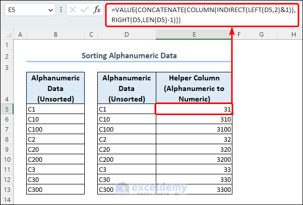 Using excel functions to convert alphanumeric data to numeric data