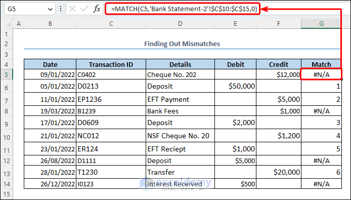 Using match function