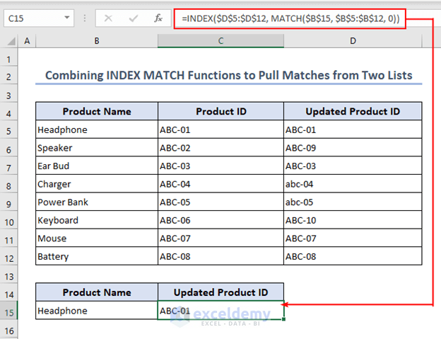 Combining INDEX MATCH functions to pull matches from two lists