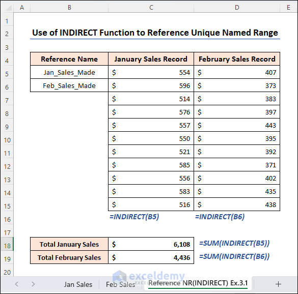 Excel INDIRECT function to reference unique Named Range