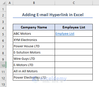 Final output after adding E-mail hyperlink