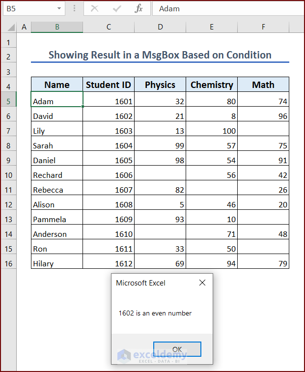 Showing Result in a MsgBox Based on Condition