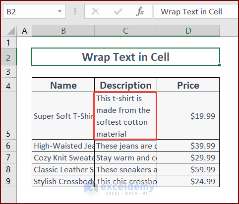 Wrap Text in Cell