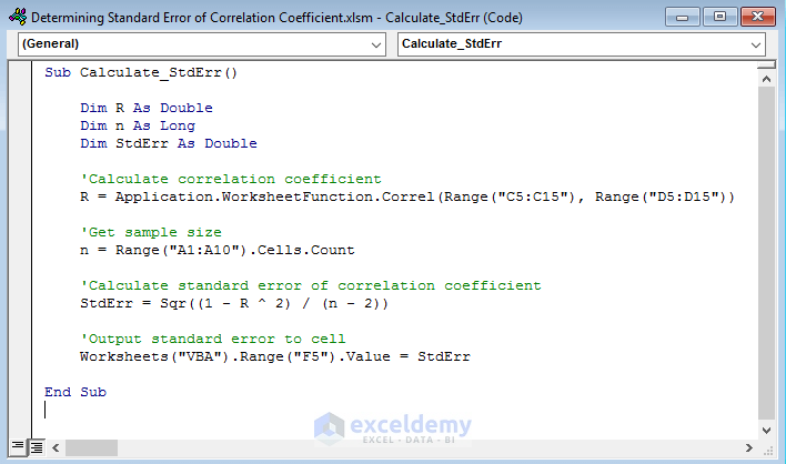 Code for calculating SE of correlation coefficient