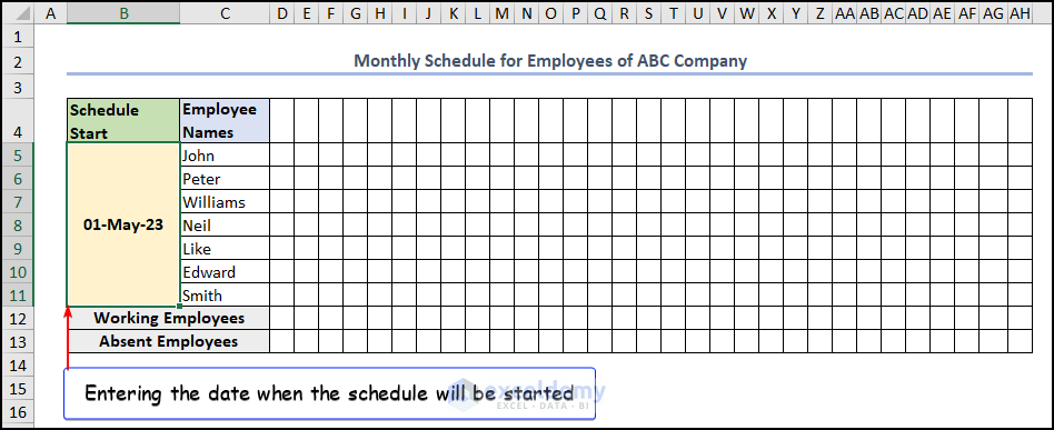 starting date of monthly schedule for employees