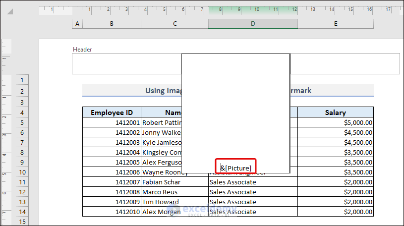 Adjusting Image Position to add draft watermark in Excel
