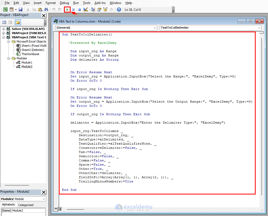 Inserting VBA code then running the code