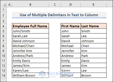 Result After Running VBA Code for Using Text to Columns in  Multiple Delimiters Dataset