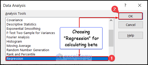 Selecting Regression from the Data Analysis window