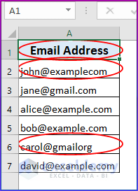 Showing Output by Using the Data Validation Command to Filter Invalid Email Addresses in Excel