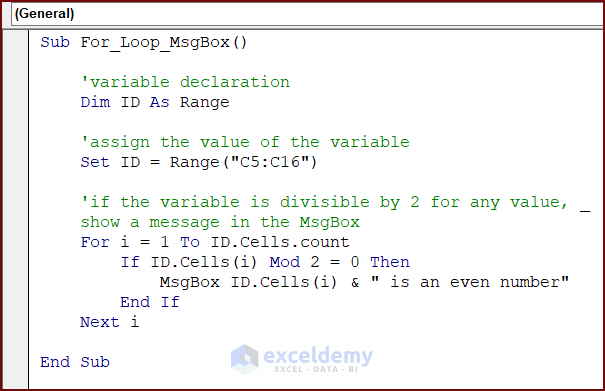 VBA Code for MsgBox with For Loop