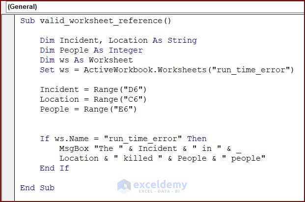 VBA Code with Valid Worksheet Reference