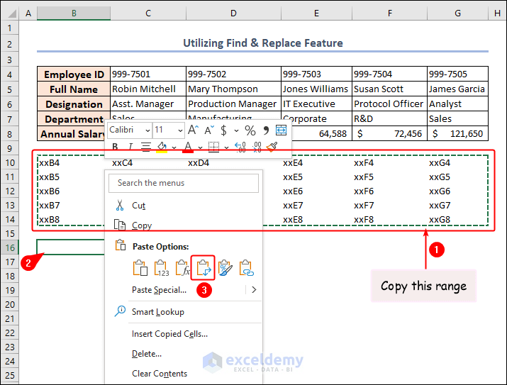 copying data and pasting using Transpose as Paste options in excel