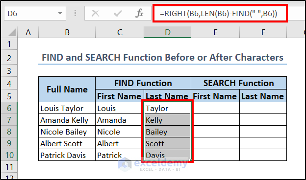 finding last name with right and find functions