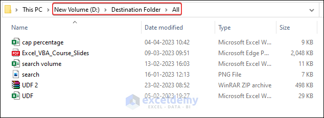 Move all files of a folder using Excel VBA