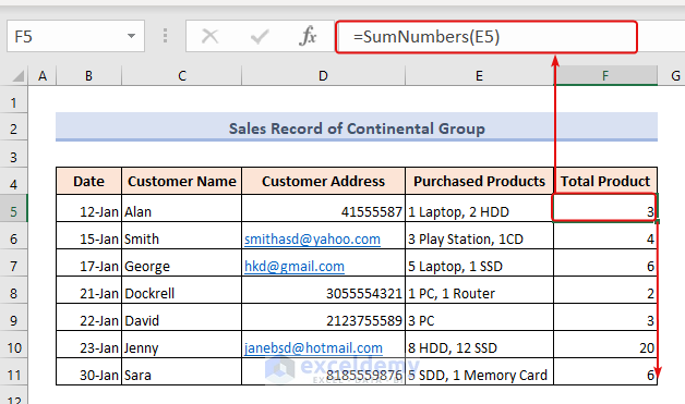 Utilizing a user-defined function, to sum up only numbers from a cell containing both texts and numbers