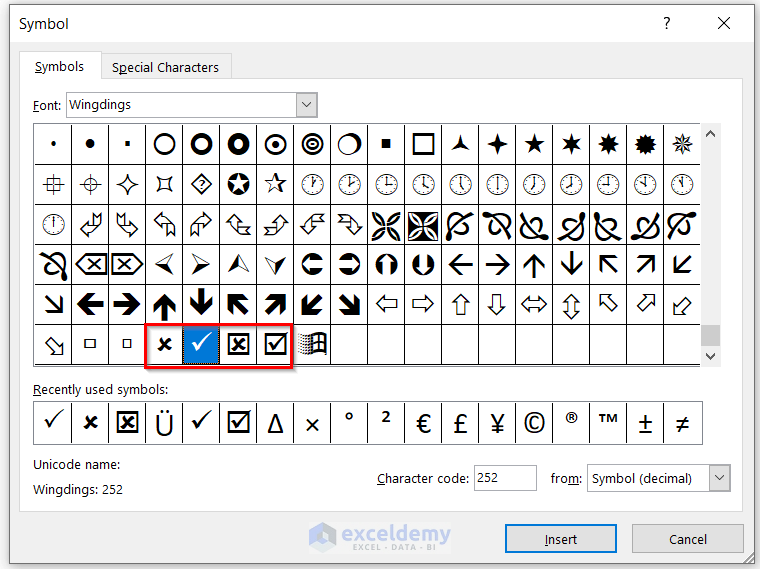 12 Check marks in Wingdings font