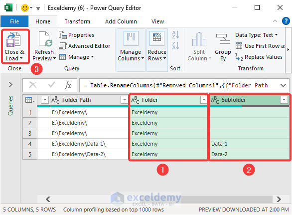 Clicking close and load option to close Power Query editor