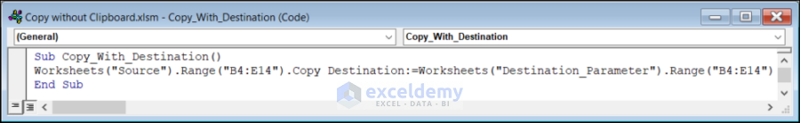 Code to copy dataset using Destination property