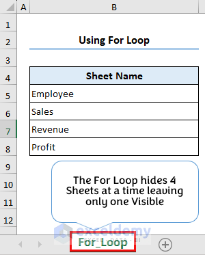 One Worksheet visible after running For Loop