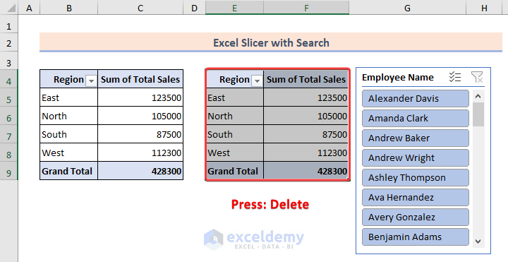 Removing copied PivotTable from the worksheet