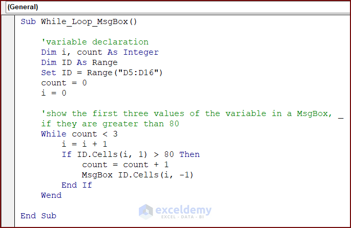 VBA Code for MsgBox with While Loop